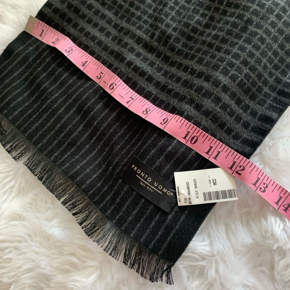 PRONTO UOMO Mens black and gray 80% viscose so soft plaid fringe scarf β¦ - Picture 7 of 7